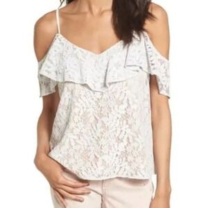 WAYF Lace Ruffle Top Pale Blue‎ Size Small